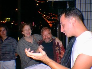 The readings extended past the Open Mic meetings in the Gate Two Street Bar. Here's Mike reading outside The Jet.